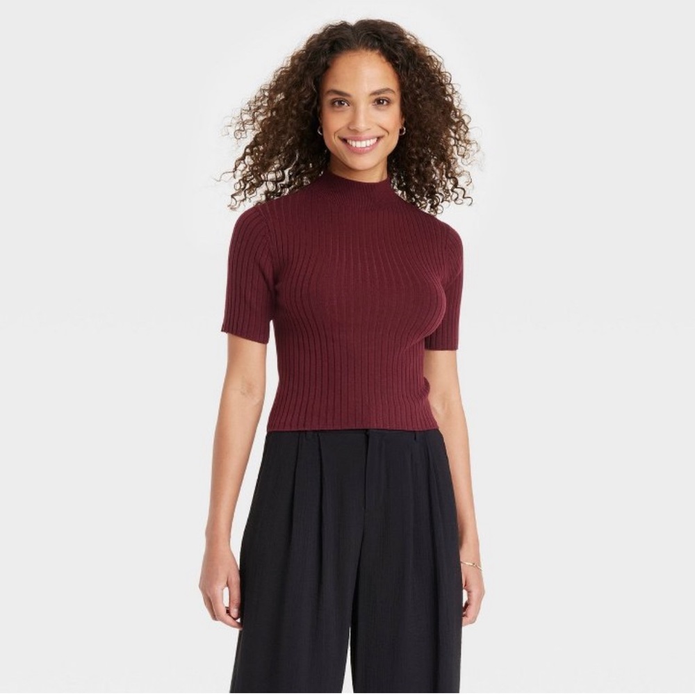 NWT Target Brand A New Day Mockneck ribbed short sleeve sweater
